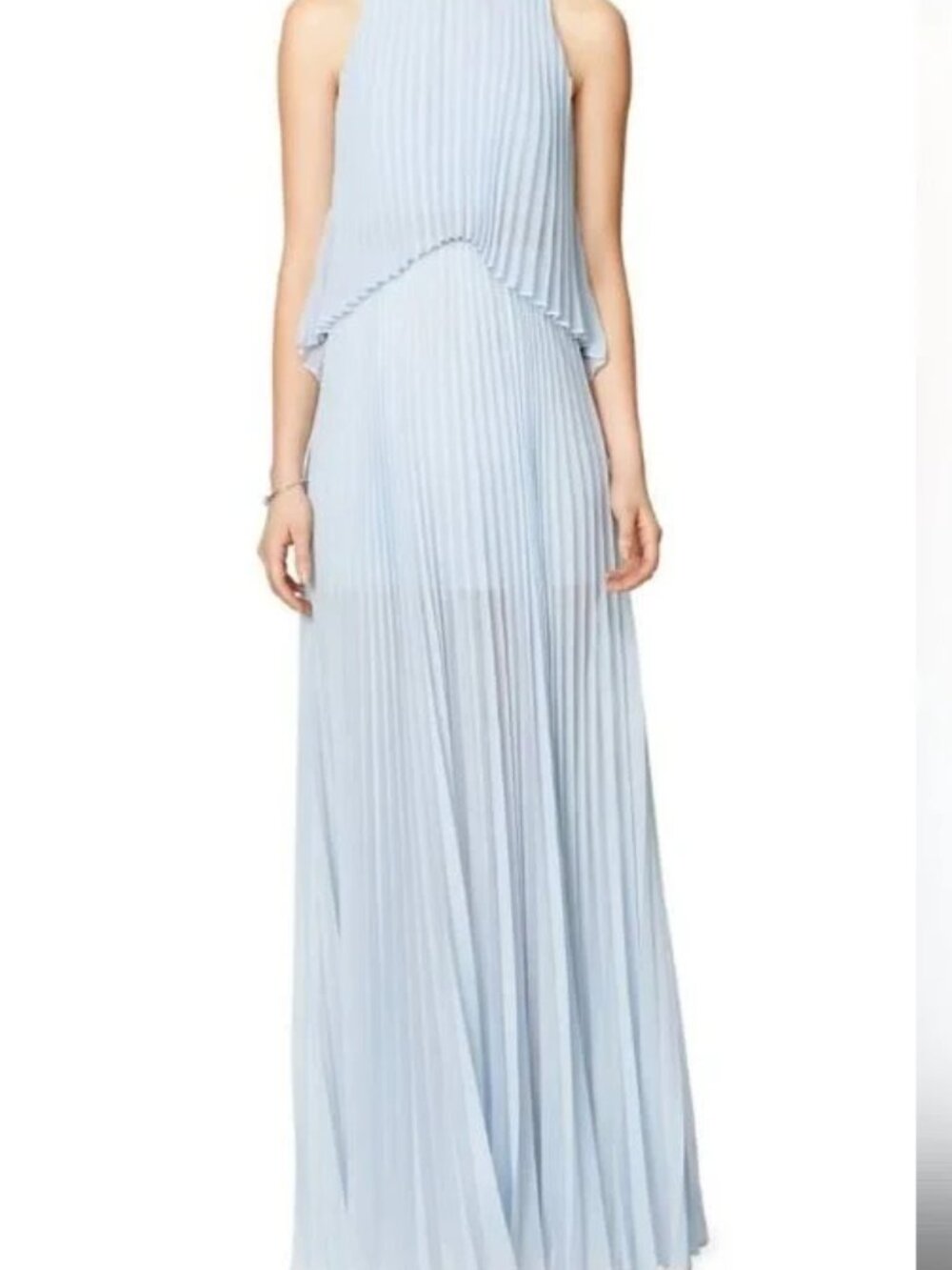 BCBG MAXAZRIA Pleated Baby Blue Maxi Dress